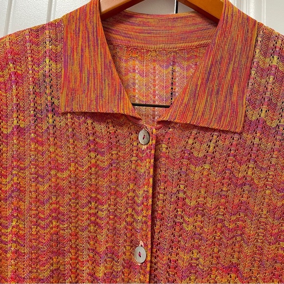 Vintage 70s Knit Button-Up Top Orange - Picture 5 of 10